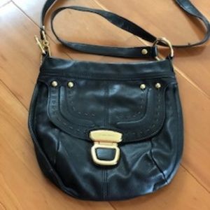 B Makowsky Black Leather Cross Body Bag